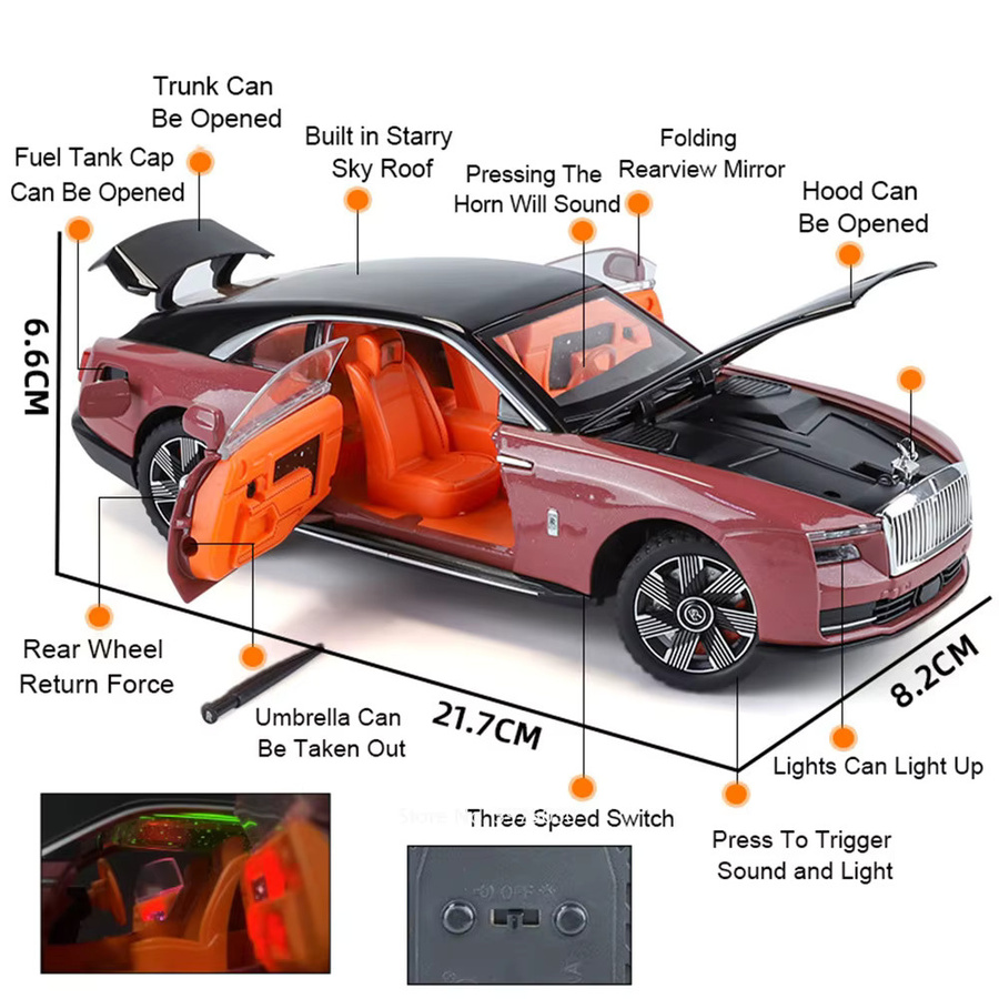 YBC YIBAICHENG Rolls Royce Spectre, Modellauto, 1:24, mit Licht und Sound - Bild 2