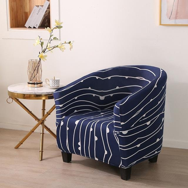 Abnehmbarer Sesselbezug mit geometrischem Druck in Blau aus elastischem Spandex-Stoff - Bild 1