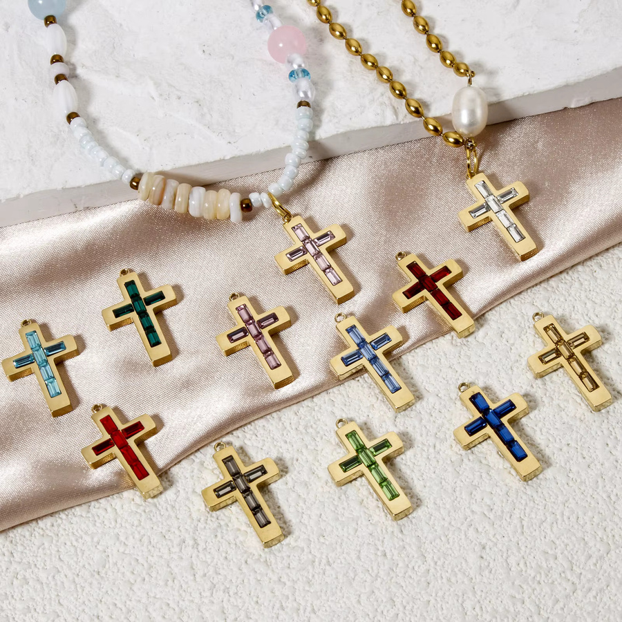 DoreenBeads Ohrring-Charms, Kreuz-Anhänger, 14 Karat vergoldeter Edelstahl, Gold, Unisex, 25 mm x 15 mm - Bild 3