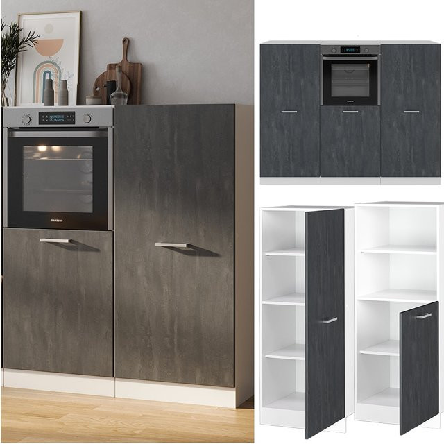 Vicco R-Line Einbauküche in Schwarz Beton und Weiß, Breite: 180 cm - Bild 1