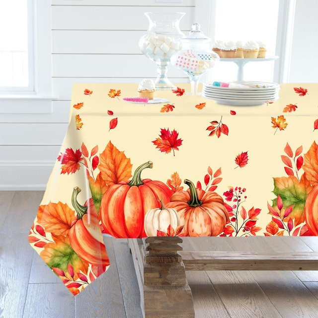 Beau Maison Tischdecke Erntedankfest mit Kürbis-Motiv, beige und orange, B/T: 100 x 145 cm - Bild 1