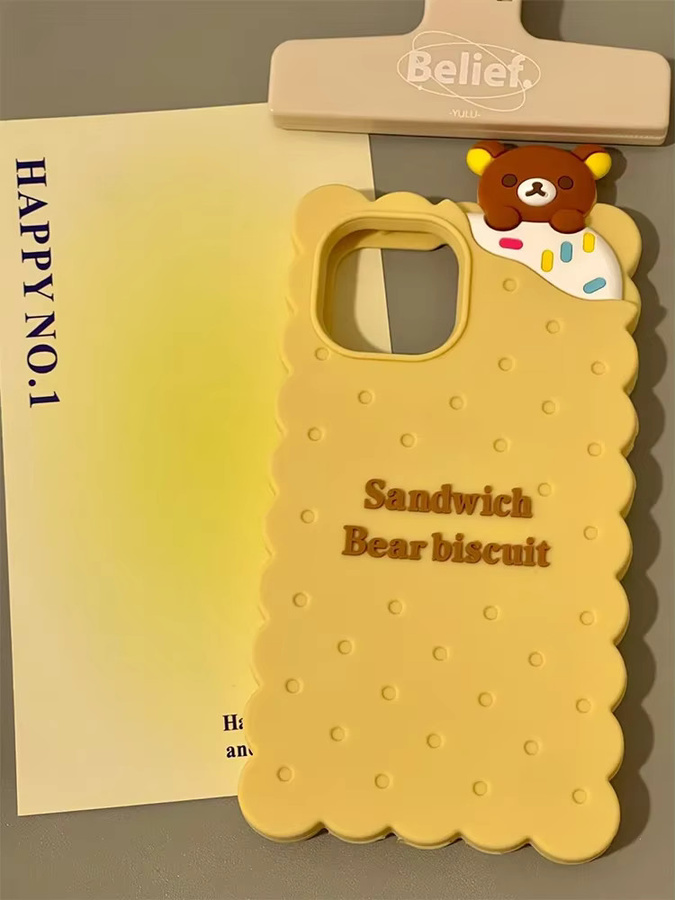 Rilakkuma Bär Keks Schutzhülle aus weichem Silikon für dein iPhone 16 15 14 13 12 11 Pro Max in Braun - Bild 4