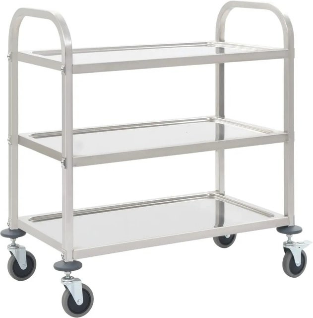 vidaXL 3-Stufiger Servierwagen aus Edelstahl in Silber, B/T/H: 95 x 45 x 83,5 cm - Bild 1