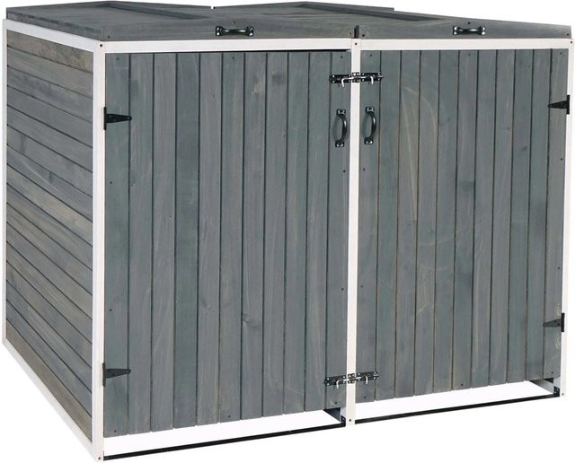Proregal XL Mülltonnenverkleidung aus Tannenholz für 2 Mülltonnen, Grau-Weiß, H x B x T: 126 x 158 x 98 cm - Bild 1