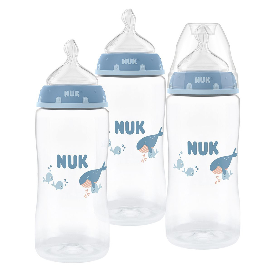 NUK First Choice Plus PP-Babyflaschen 3er Pack mit Silikon-Sauger, Temperature Control, Farbe Wal, 300 ml - Bild 1