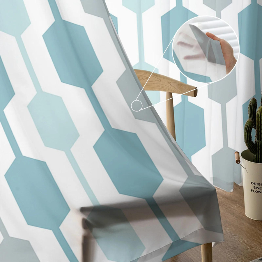 Tonnika Chen Tüllvorhang Transparent mit geometrischem Muster aus Polyester, Breite: 100 cm, Höhe: 130 cm, 2er-Set - Bild 1