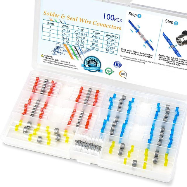 AOKIN 100 Stück wasserdichte Schrumpfverbinder Set für elektrische Drahtisolierung und Lötverbindungen - Bild 1
