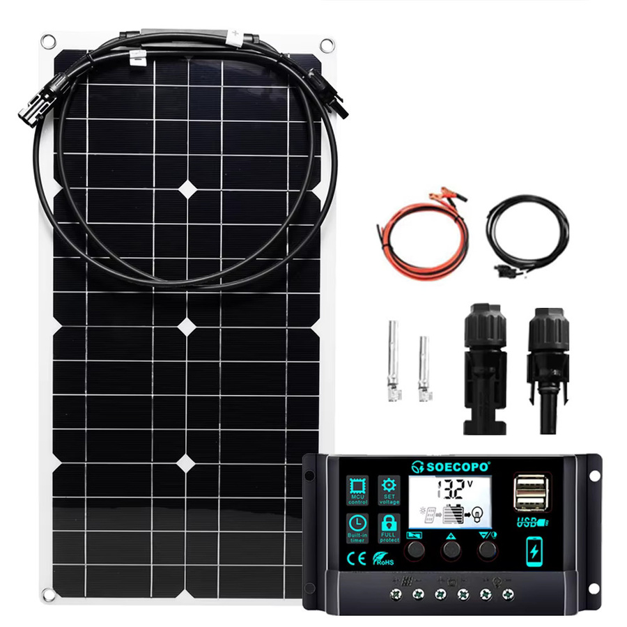 SOECOPO 100A Solar-Kit mit flexiblem Panel, Controller und Anschlüssen in Schwarz, 13,2V für Wohnmobil, Boot und Off-Grid-Anwendungen - Bild 2