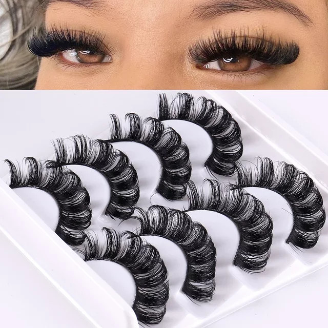 3D-Falsche Wimpern, russisches Volumen, Schwarz, 4 Paar, Unisex - Bild 1