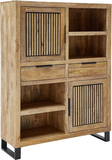 Mömax Highboard Everest aus Mango-Holz und Metall in Naturfarben und Schwarz, H x B x T: 157 x 118 x 40 cm - Bild 1