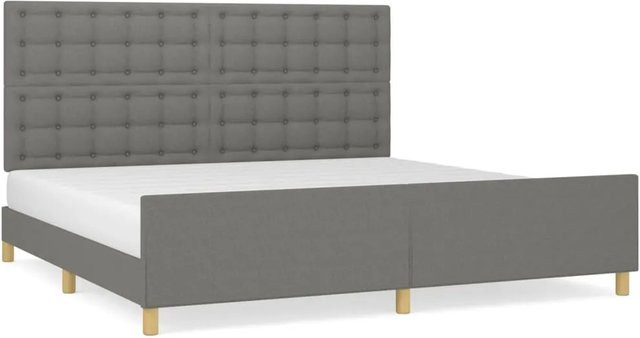 vidaXL Bettgestell mit Kopfteil in Dunkelgrau aus Stoff und Holz, B/T/H: 200 x 200 x 128 cm - Bild 1