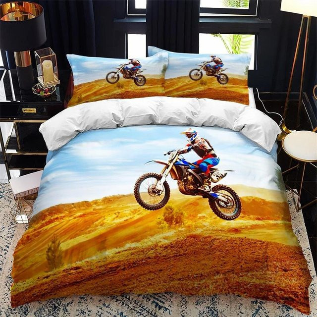 Motocross Bettwäsche Set für Kinder mit Motiv Motorrad und Feuer, Bettbezug und Kissenbezug, Mehrfarbig, B/H: 135 x 200 cm - Bild 1