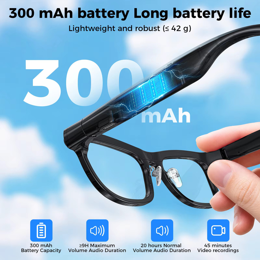 KAIGERR AI Smart-Brille mit 4K Kamera, Bluetooth, Sprachübersetzung und Fotoerkennung, Schwarz, Unisex - Bild 2