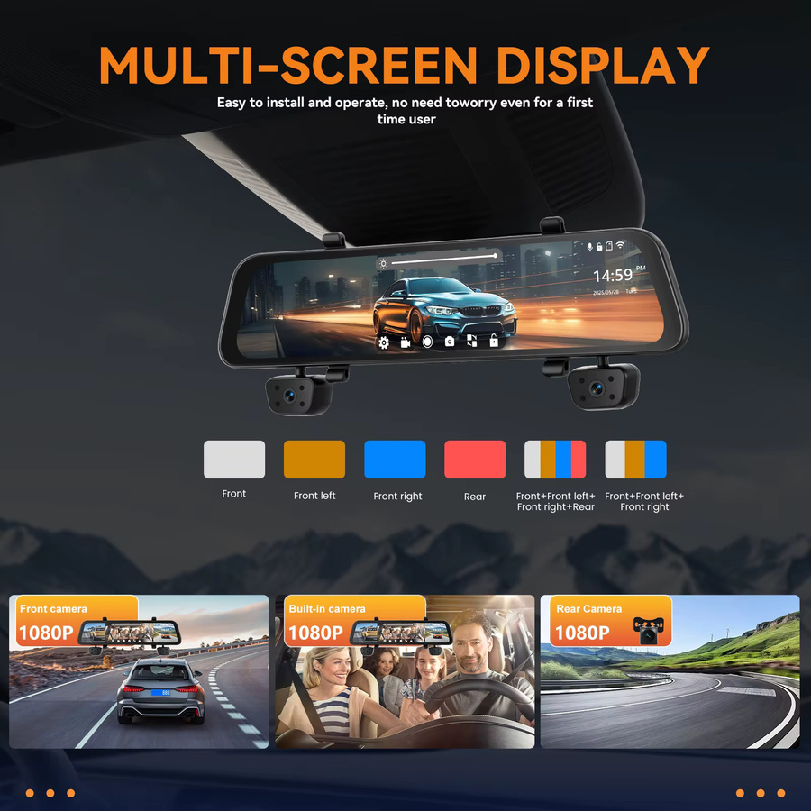 Podofo Dashcam Rückspiegel mit 12 Zoll Touchscreen, 4x1080P Kameras, GPS und 360 Grad Surround-Nachtsicht in Schwarz - Bild 4
