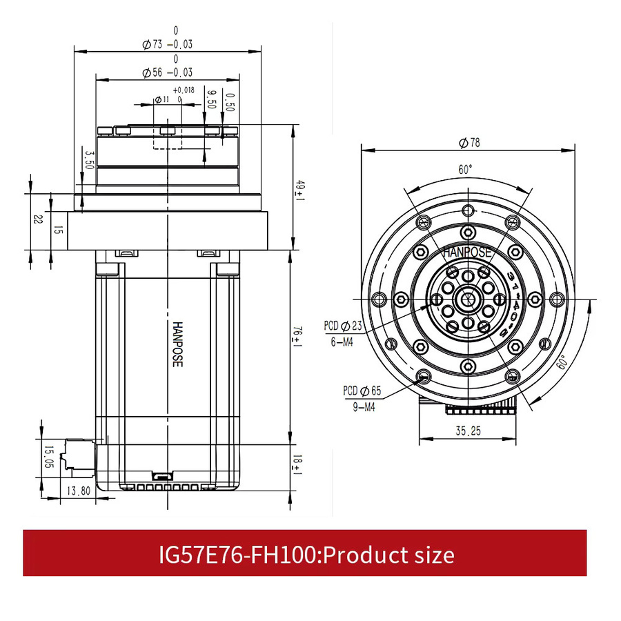 HANPOSE NEMA23 IG57 Integrierter hochpräziser Getriebemotor für Harmonic Drive in Schwarz für Robotergelenke mit geschlossenem Regelkreis - Bild 2