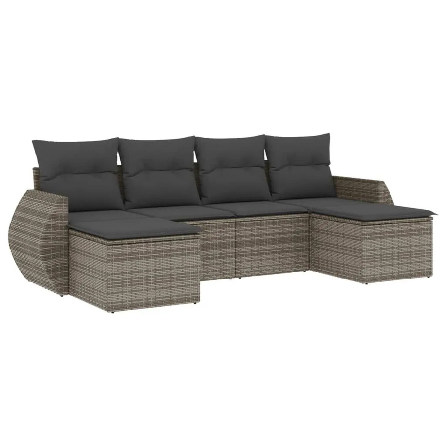 vidaXL 6-teilige Garten-Sofagarnitur in L-Form aus Poly Rattan mit Kissen, Grau - Bild 2