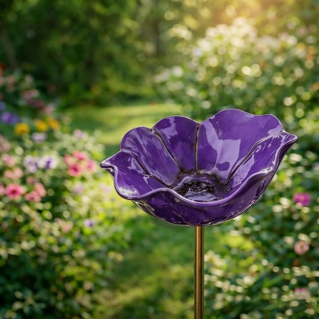 Manshong Handgefertigter Metallblumen-Gartenspieß als Bienen-Trinkstation für den Outdoor-Garten in Violett - Bild 1