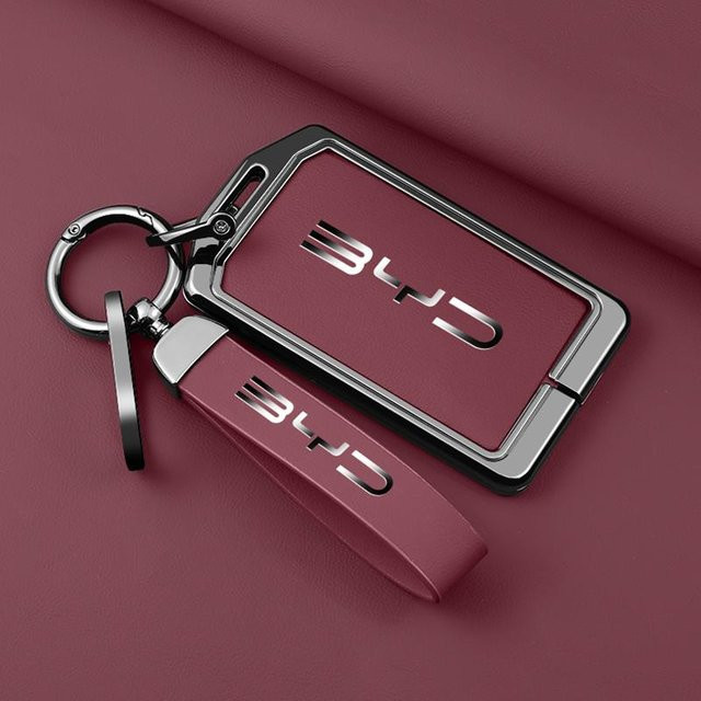 Schlüsselanhänger Hülle aus Zinklegierung und Leder mit NFC-Funktion für BYD Modelle in Grau, Orange oder Rot - Bild 1