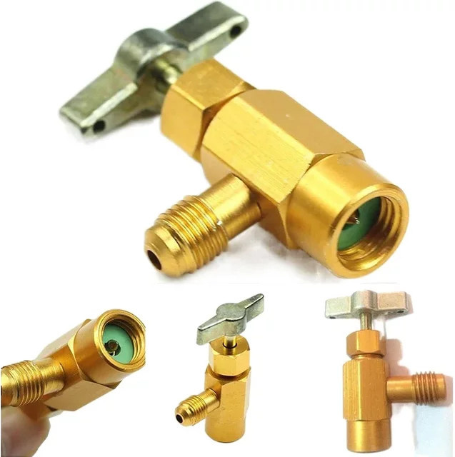 Adapter mit 1/4 Zoll Gewinde für R-134a Kältemittel-Dosen und Flaschen, Ventil-Tap-Opener für die Auto-Klimaanlage, Gold - Bild 1