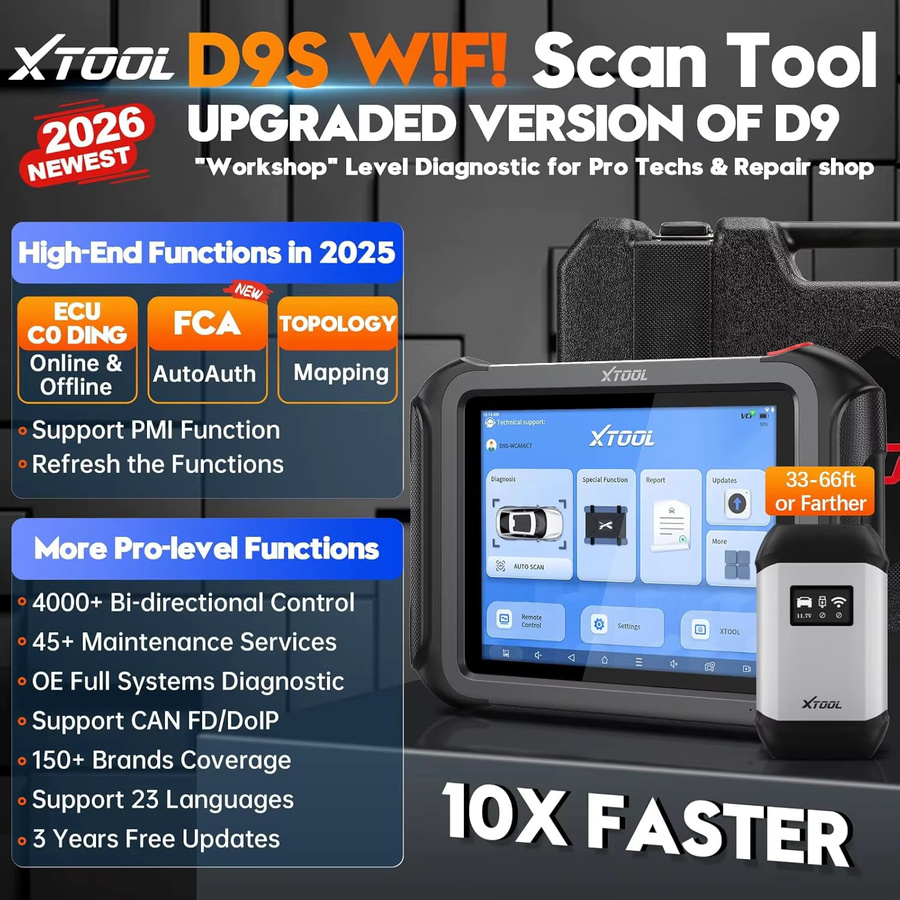 XTOOL D9S Autodiagnosetool in Schwarz mit ECU-Codierung, 45+ Resets, Schlüsselprogrammierung, FCA AutoAuth, DOIP und CANFD sowie Topologie-Funktion - Bild 2