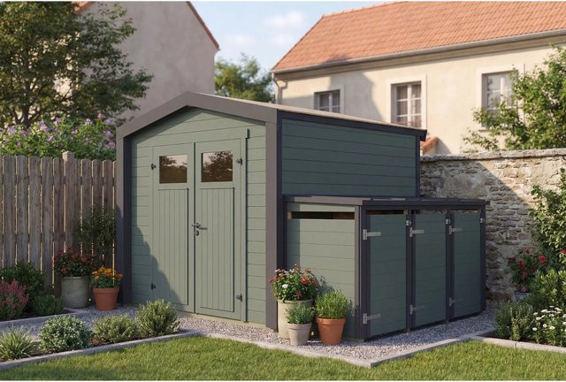 Weka Holz-Gartenhaus Killarney mit Satteldach in Grau-Grün lasiert, B/T/H: 351 x 263 x 241 cm - Bild 1