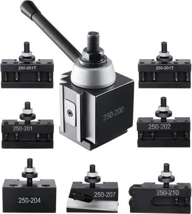 VEVOR Schnellwechsel-Werkzeughalter-Set, 8-teilig, Kolbenbauart aus Stahl, Schwarz, für Mini-Drehmaschinen und Metalldrehmaschinen mit 254-381 mm Umlaufdurchmesser - Bild 1