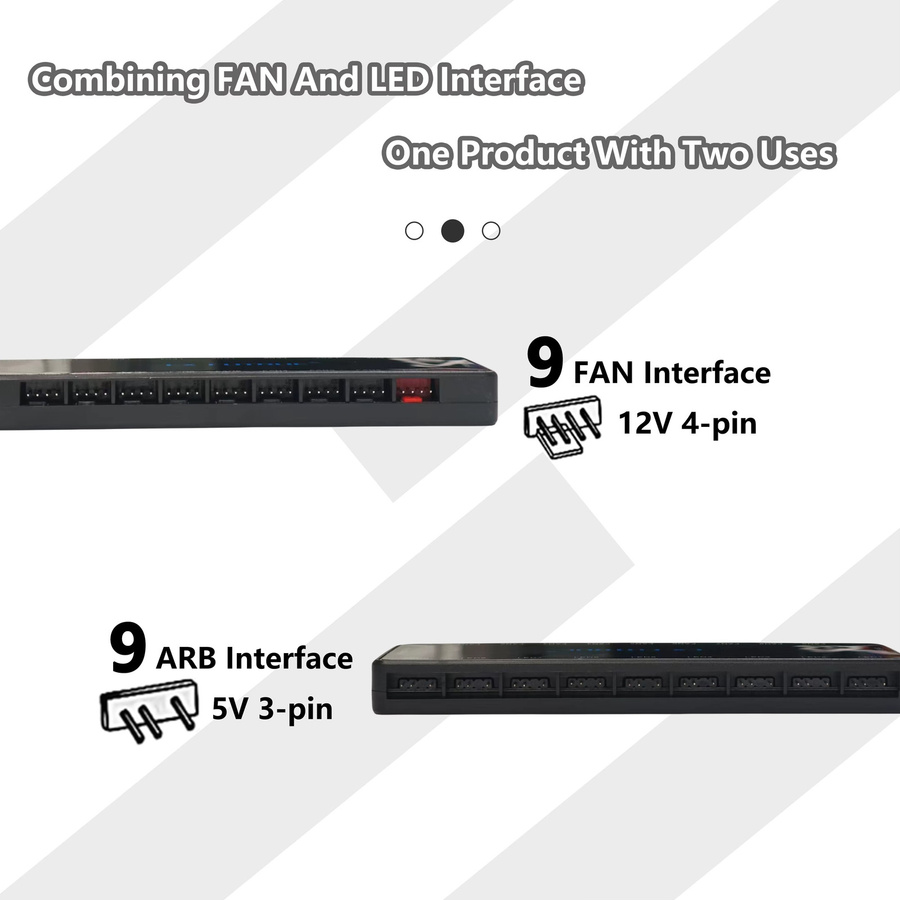 AuyiHomu Computerchassis-Lüfter-Hub mit 9 Anschlüssen für ARGB und PWM, magnetisches Design, Schwarz - Bild 4