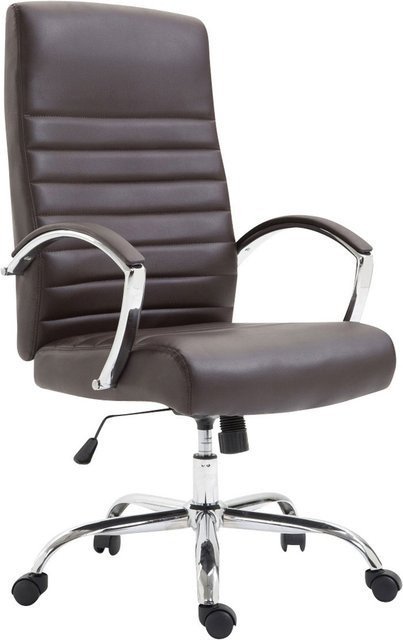 TPFLiving Bürostuhl Vallon aus Kunstleder in Braun mit Armlehnen und Rollen, B/T/H: 60 x 68 x 118 cm - Bild 1
