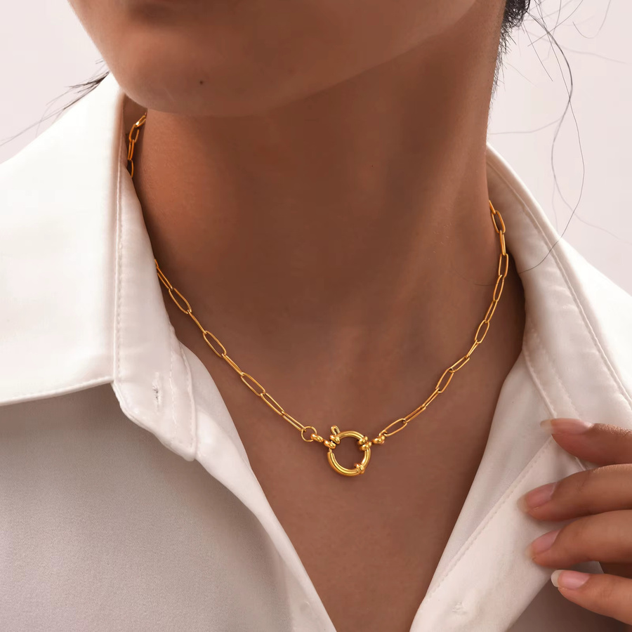 Meaeguet Büroklammer-Ketten-Choker-Halskette, Edelstahl, vergoldet, Damen - Bild 4