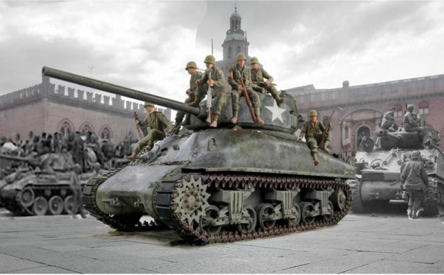 Italeri M4A1 Sherman with U.S. Infantry, Fahrzeuge, 7-teiliges Set - Bild 1
