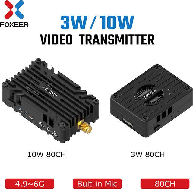 Foxeer Reaper Extreme V2 VTX FPV Videosender 3W 10W 80CH 4,9-6G Schwarz mit integriertem Mikrofonlüfter für Langstrecken-Drohnen - Bild 1