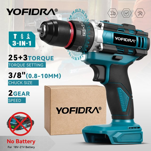 YOFIDRA 3in1 Akku-Schlagbohrmaschine und Drehmoment-Schrauber Set mit 25+3 Stufen, kompatibel mit Makita 21V Akkus - Bild 1