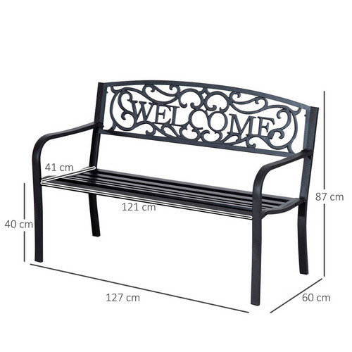 Outsunny Gartenbank aus Metall als 2-Sitzer in Schwarz, B/H/T: 127 x 87 x 60 cm - Bild 3