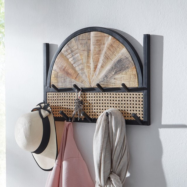 Wandgarderobe FineBuy aus Massivholz mit Wiener Geflecht in Braun, Breite: 53 cm, Höhe: 40 cm, Tiefe: 7,5 cm - Bild 1
