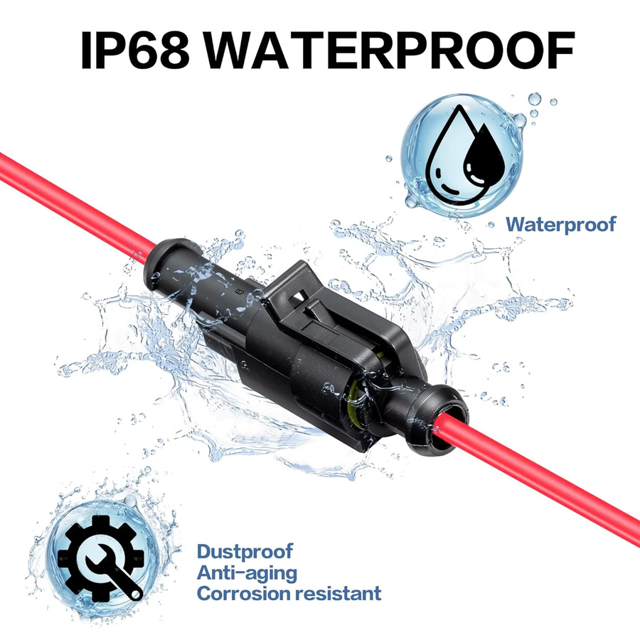 AOKIN 1-poliger wasserdichter Steckverbinder mit Schrumpfschlauch für 16 AWG, Farbe: Schwarz - Bild 2