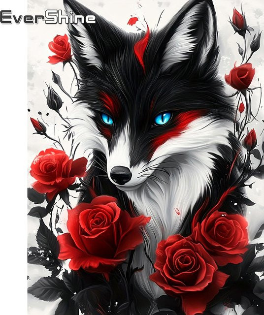 Evershine DIY Diamantmosaik Fuchs mit Blumen Wanddeko als 5D Stickerei Handwerk Kit in Multicolour, B/H: 30 x 20 cm - Bild 1