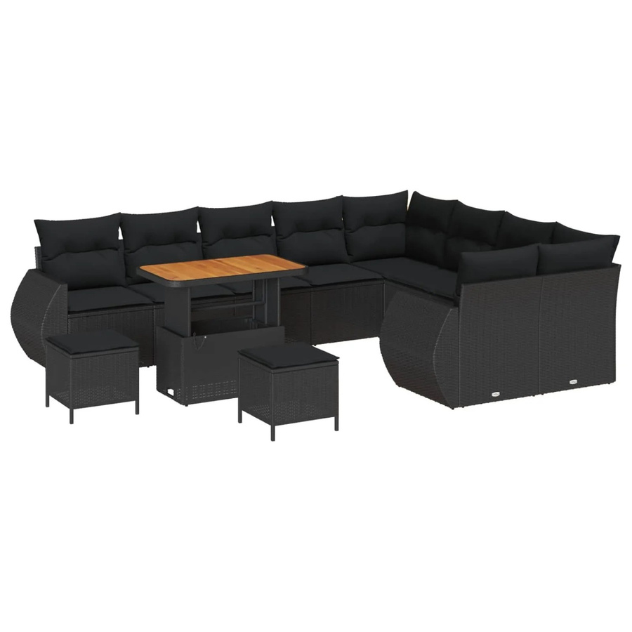 vidaXL Garten-Sofa-Set in L-Form mit Kissen und integriertem Stauraum, 12-teiliges Set, Schwarz - Bild 2