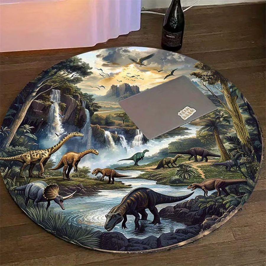 VIKAMA Rund Teppich mit 3D-Dinosaurier-Print, rutschfest, Mehrfarbig - Bild 3