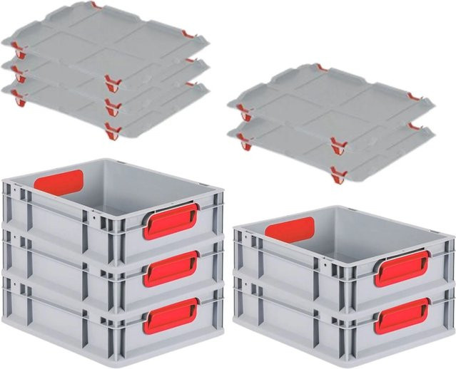 PROREGAL Spar Set 5x Eurobox Nextgen Color mit Auflagedeckel und Schiebeschnappverschlüssen in Rot, H x B x T: 12 x 30 x 40 cm - Bild 1