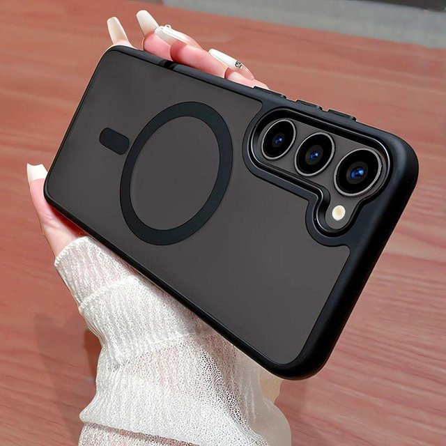 Matte und transparente MagSafe Handyhülle mit Magnetfunktion für Samsung Galaxy S25 S24 S23 S22 S21 S20 Ultra Plus FE in Schwarz und Transparent - Bild 1