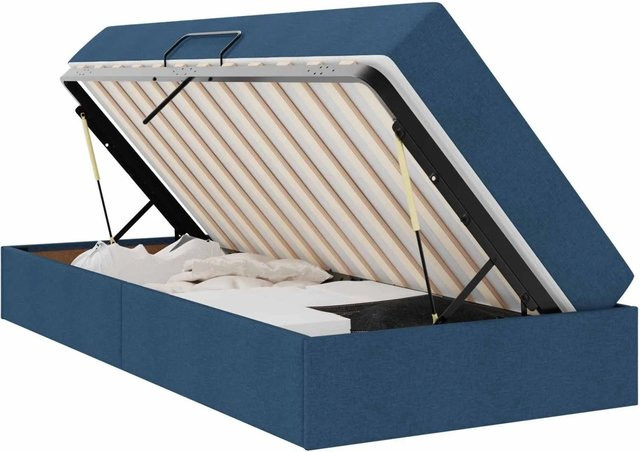 vidaXL Aufbewahrungsbett mit Matratze in Blau aus Polyester und Metall, B/T/H: 90 x 190 x 43,5 cm - Bild 1