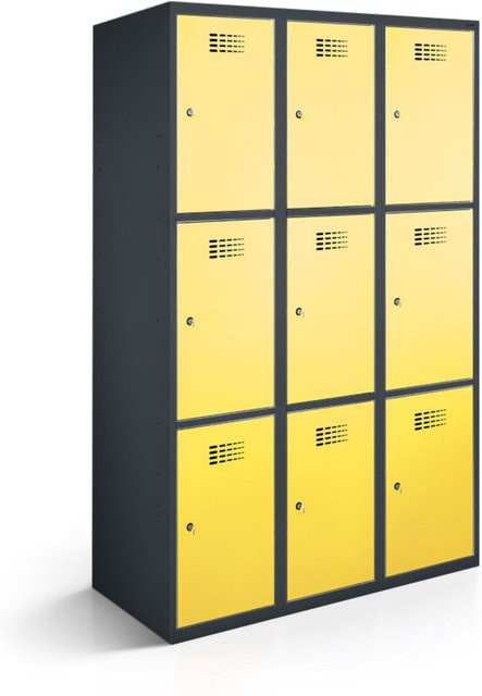rotstahl Fächerschrank mit 9 Fächern in Gelb und anthrazitgrauem Korpus, B/T/H: 120 x 50 x 180 cm - Bild 1