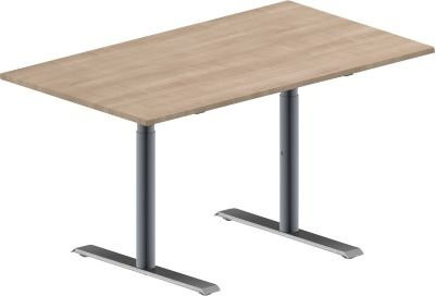 Schäfer Shop Genius Konferenztisch MODENA FLEX in Rechteckform mit T-Fuß Rundrohr, Eiche-Dekor und Weißaluminium, B: 140 cm, T: 80 cm, H: 65-85 cm - Bild 1