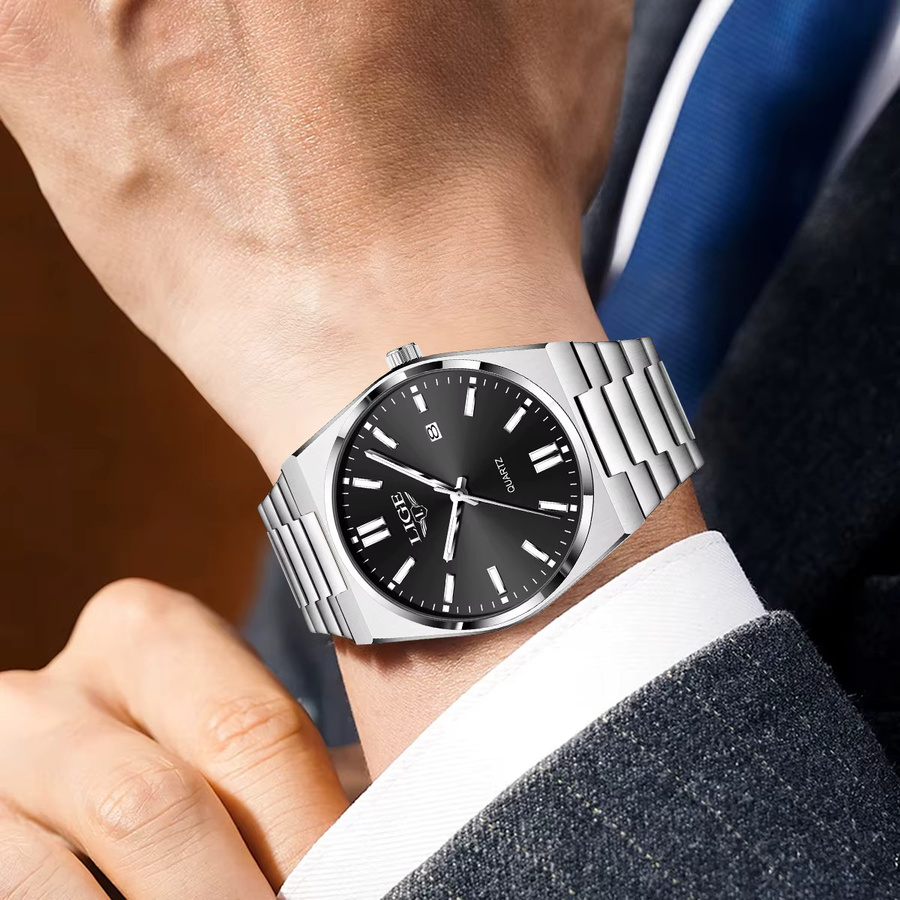 LIGE Armbanduhr Edelstahl, Quarz, Datum, Wochentag, Herren - Bild 3