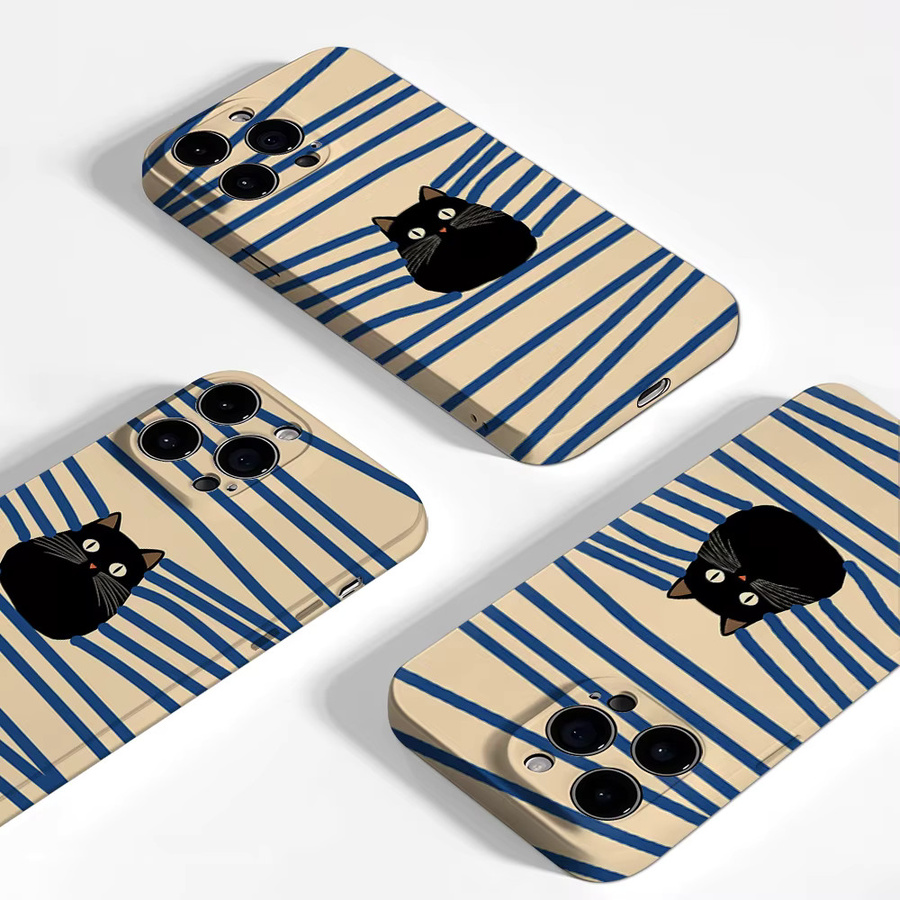 Aurea Case Matte Bumper MagSafe kompatible iPhone Hülle mit Spionierender Schwarzer Katze in Schwarz und Multicolour - Bild 3