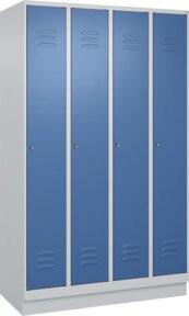 C+P Spind Classic PLUS Garderobenschrank mit Sockel, 4 Abteile, grau/blau, H x B x T: 195 x 120 x 50 cm, mit Zylinderschloss, 4 Garderobenhaken und mittiger Trennwand - Bild 1