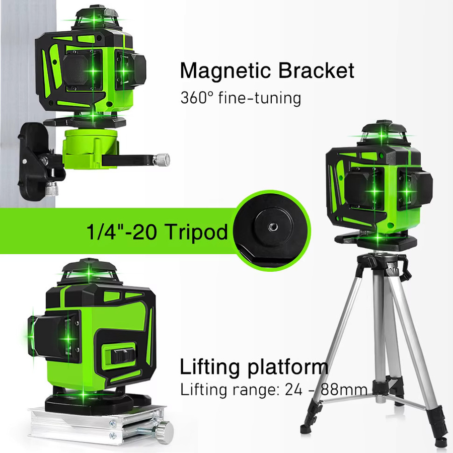 Clubiona Laser-Nivelliergerät mit 16 grünen Linien, selbstnivellierend, 360 Grad, horizontal und vertikal - Bild 6