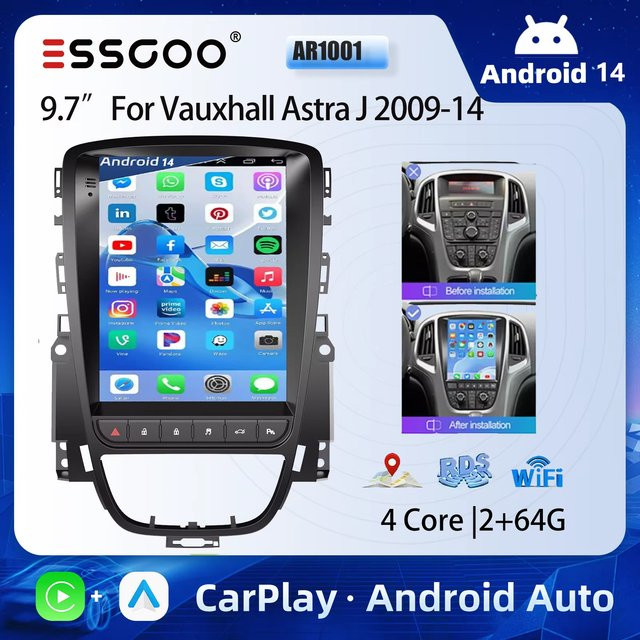ESSGOO 2 DIN Autoradio mit 9.7 Zoll Display, Android 13, 2+64G, CarPlay, GPS Navigation, WiFi, Bluetooth, Schwarz, passend für Opel Astra J 2009-2014 und Buick Excelle Verano - Bild 1