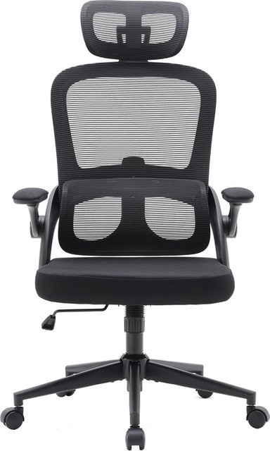 Sihoo Profi Bürostuhl MC102C-M101 in Schwarz mit Netzstoff, Kopfstütze und klappbaren Armlehnen, höhenverstellbar - Bild 1