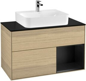 V&B Waschtischunterschrank Finion 100 mit Wandbeleuchtung in Eiche Oak und Beige, Breite: 100 cm, Tiefe: 50,1 cm, Höhe: 50,1 cm - Bild 1